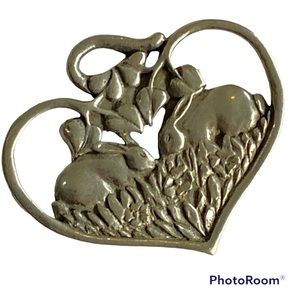 Seagull Pewter Canada Brooch Heart Bunnies 1987 Rabbit